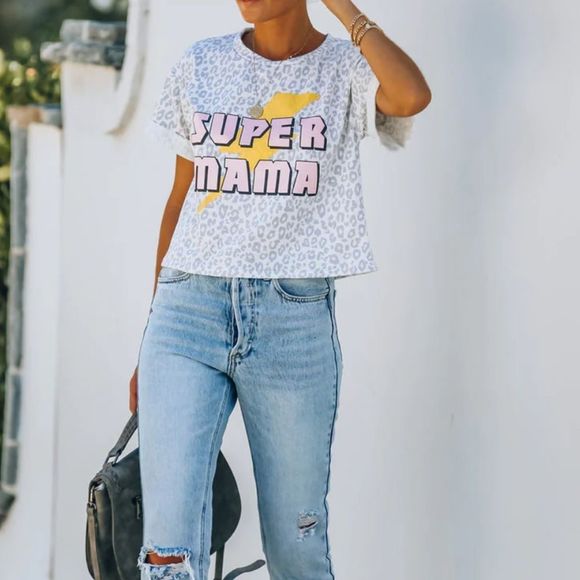 Super Mama Leopard Cropped Knit Top - Picture 2 of 8